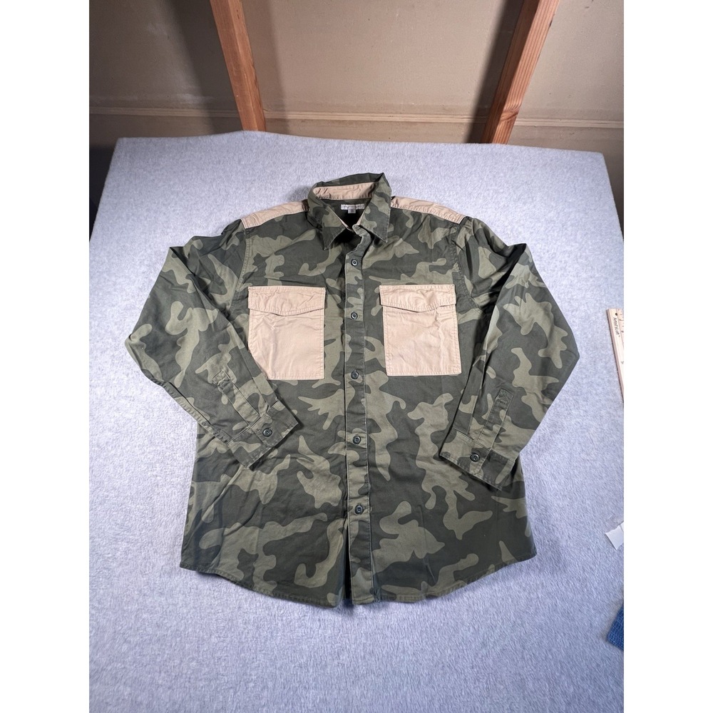 Mens  XL Camo Dress Shirt  With Tan Upper Back. Made By Free Assembly Heavy Duty